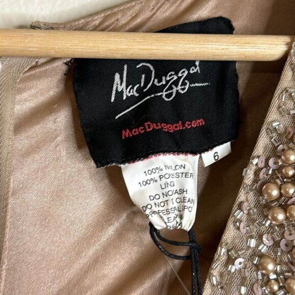 Mac duggal long sleeve sequin beaded sheath gown in mocha style 5177 size 6 - Picture 8 of 16